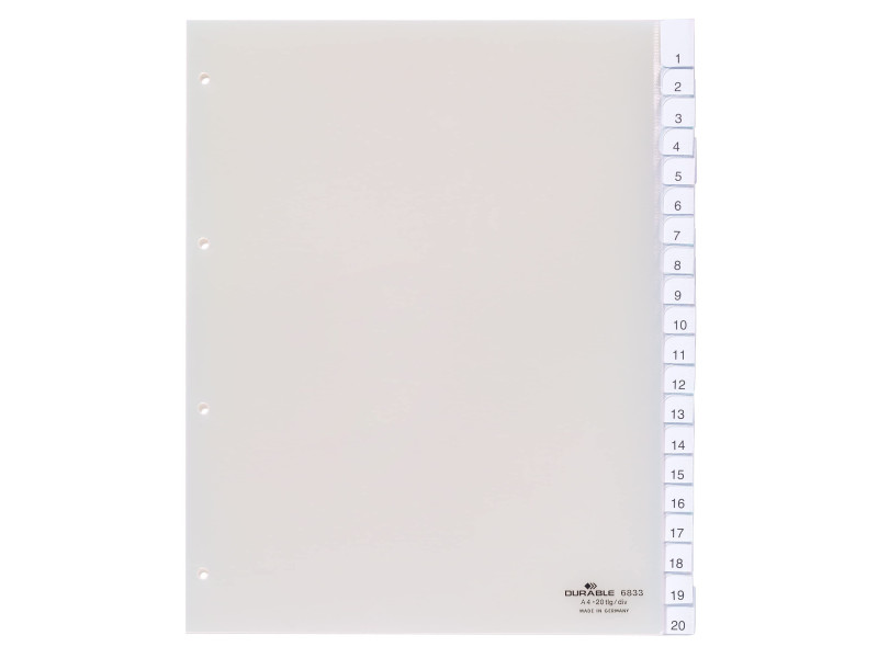 DURABLE Intercalaires en plastique, A4, 20 touches, transp.