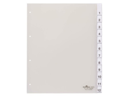 DURABLE Intercalaires plastique, A4, 12 touches, transparent