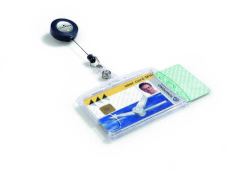 DURABLE Porte-badge double avec enrouleur, transparent