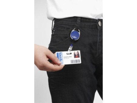 DURABLE Porte-carte avec enrouleur, oval, bleu