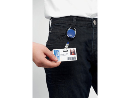 DURABLE Porte-carte avec enrouleur, oval, gris