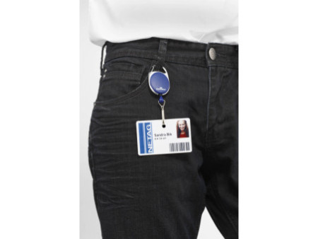 DURABLE Porte-badge avec enrouleur, oval, rouge/transparent