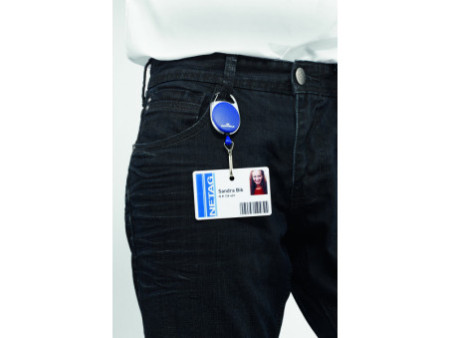 DURABLE Porte-badge avec enrouleur, oval, bleu foncé