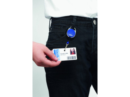DURABLE Porte-badge avec enrouleur, oval, bleu foncé
