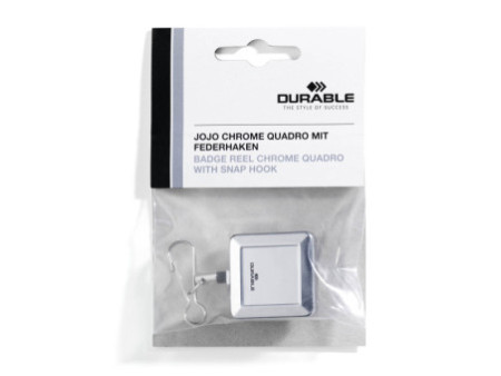 DURABLE porte-badge CHROME QUADRO, avec enrouleur, argent