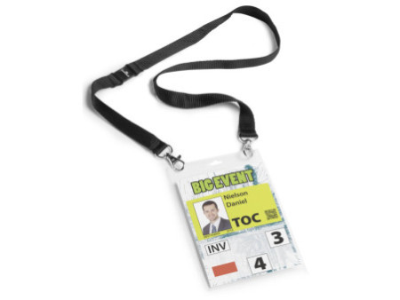DURABLE Badge évènementiel, avec ruban en tissu, A6, noir