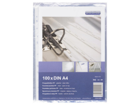 proOFFICE Pochette perforée, A4, PP, 50 microns, transparent