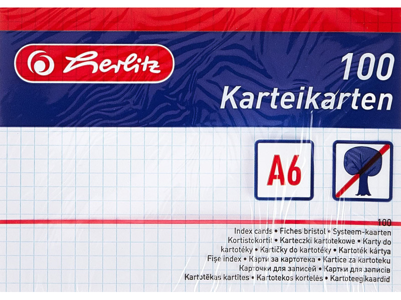 herlitz Fiches bristol, A6, quadrillé, en papier, blanc