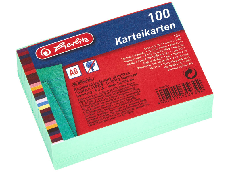 herlitz Fiches bristol, A8, ligné, vert