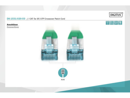 DIGITUS Câble Patch SF/UTP Cross-Over, Cat.5e, 2,0 m, gris