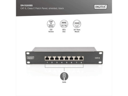 DIGITUS Panneau de brassage 10' cat.6, classe E, 8 x RJ45,