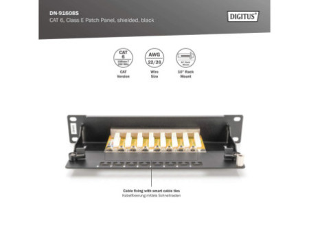 DIGITUS Panneau de brassage 10' cat.6, classe E, 8 x RJ45,