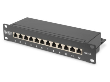 DIGITUS Panneau de brassage Cat.6, classe E, 12 x RJ45, 1U