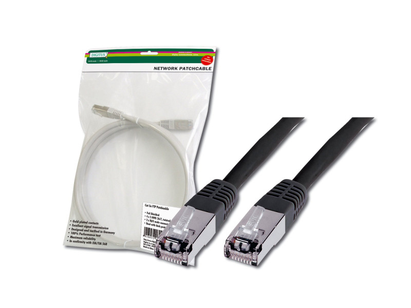 DIGITUS Câble patch Premium, Cat. 5e, SF/UTP, 2 m, noir