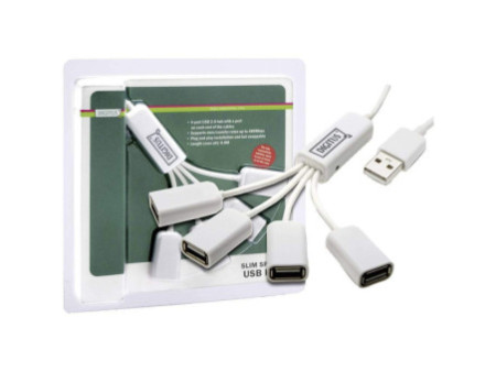 DIGITUS Hub USB 2.0 à câble, 4 ports, blanc