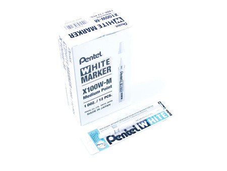 Pentel Marqueur permanent X100W, pointe ogive, 2,5 mm, blanc