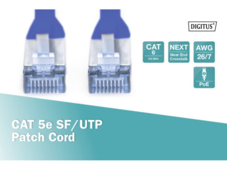 DIGITUS Câble patch Premium, Cat. 5e, SF/UTP, 3 m, bleu
