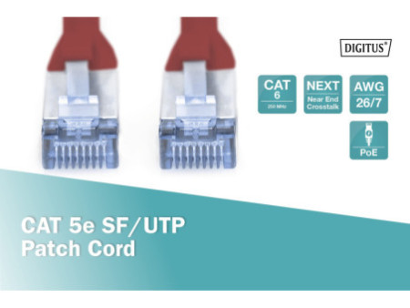 DIGITUS Câble patch, Cat.5e, SF/UTP, 3 m, rouge