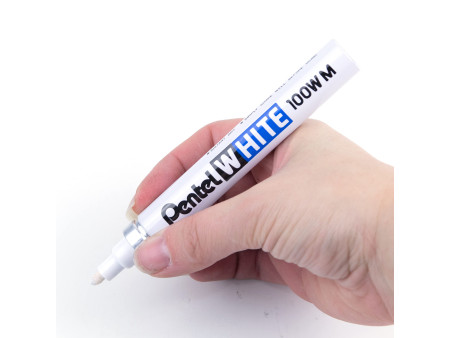 Pentel Marqueur permanent X100W, pointe ogive, 2,5 mm, blanc