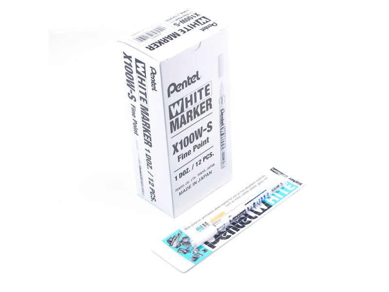 Pentel Marqueur permanent X100W, pointe ogive, 1,3 mm, blanc