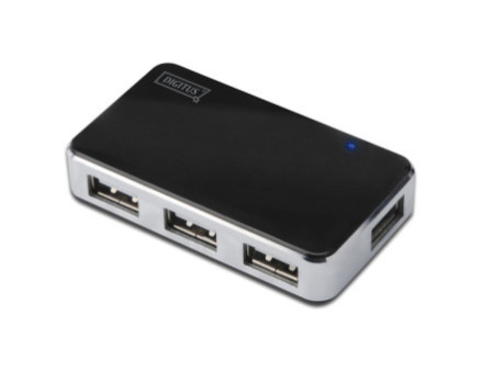 DIGITUS Mini hub USB 2.0, 4 ports, argenté, avec bloc d'ali.