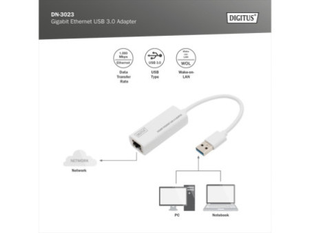 DIGITUS Adaptateur USB 3.0 vers Gigabit Ethernet, blanc