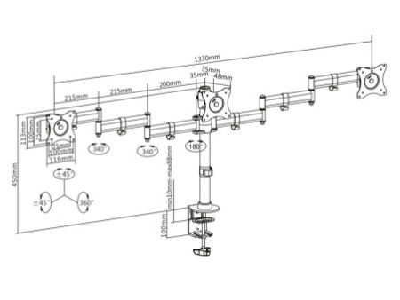 DIGITUS Support triple écran LCD/LED/TFT, max. 69 cm (27')