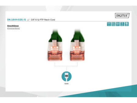 DIGITUS Câble de brassage, Cat. 6, S/FTP, 2,0 m, vert