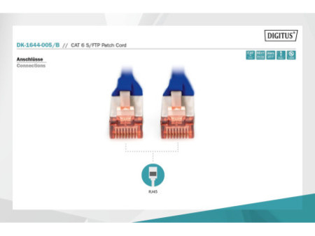 DIGITUS Câble de brassage, Cat. 6, S/FTP, 0,5 m, bleu