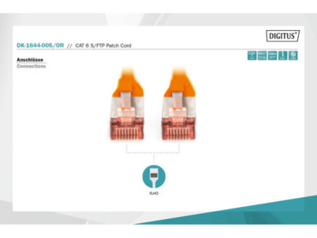 DIGITUS Câble de brassage, Cat. 6, S/FTP, 0,5 m, orange