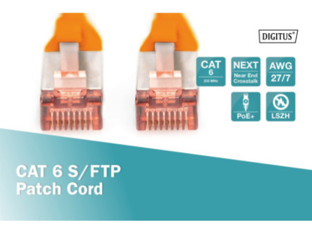 DIGITUS Câble de brassage, Cat. 6, S/FTP, 0,5 m, orange