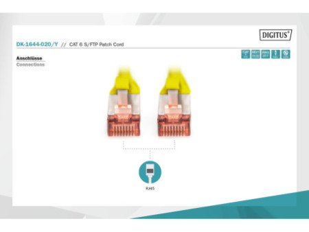 DIGITUS Câble de brassage, Cat. 6, S/FTP, 2,0 m, jaune