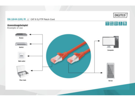 DIGITUS Câble de brassage, Cat. 6, S/FTP, 10,0 m, rouge