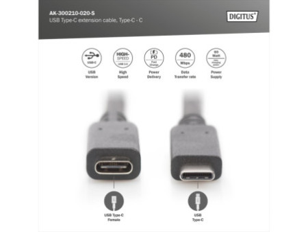 DIGITUS Rallonge USB 2.0, 2,0 m, noir