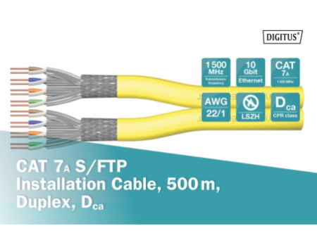 DIGITUS Câble d'installation, Cat. 7A, 500 m, duplex, Dca