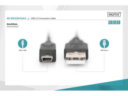 DIGITUS mini câble USB 2.0, USB-A - mini USB-B de 5 broches,