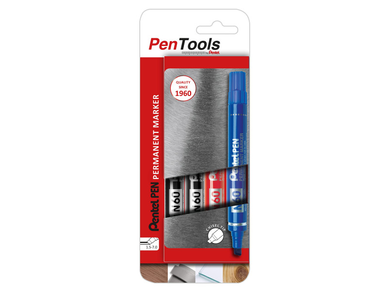 Pentel Marqueur permanent N60, pointe biseautée, étui de 4