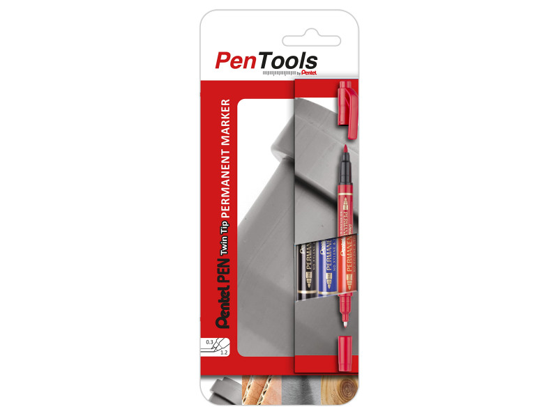 Pentel Marqueur permanent Pen, double pointe, en étui de 3