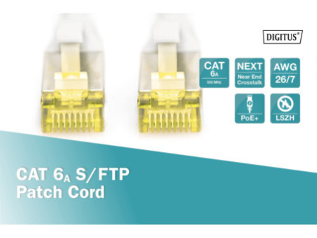 DIGITUS Câble de brassage Cat.6A, S/FTP, 0,5 m, gris