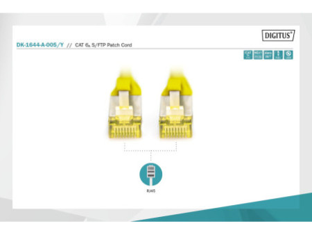 DIGITUS Câble de brassage Cat.6A, S/FTP, 0,5 m, jaune