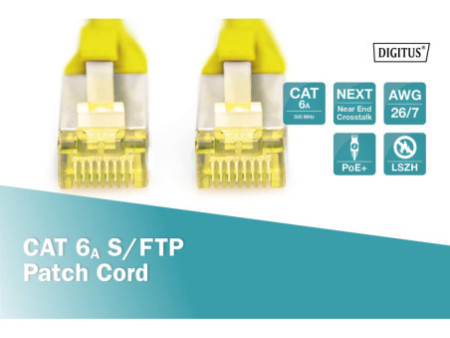 DIGITUS Câble de brassage Cat.6A, S/FTP, 0,5 m, jaune