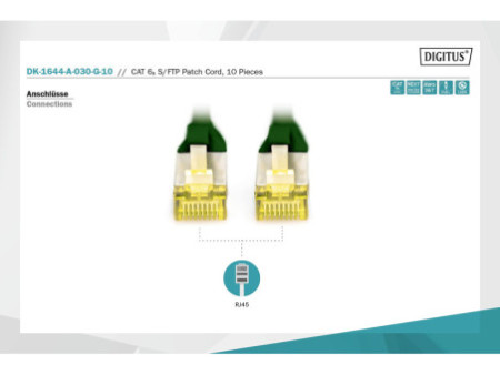DIGITUS Câble de brassage Cat.6A, S/FTP, 3,0 m, vert