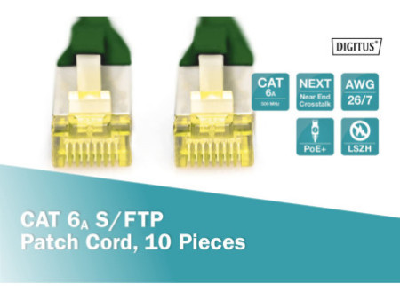DIGITUS Câble de brassage Cat.6A, S/FTP, 3,0 m, vert