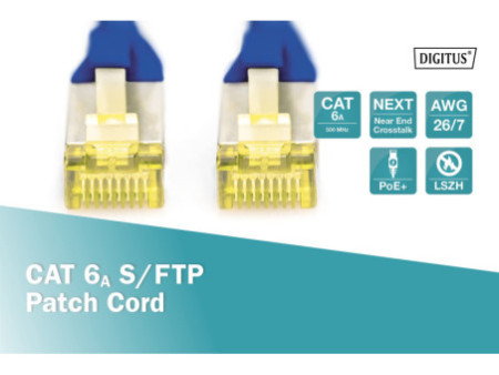 DIGITUS Câble patch, cat. 6A, S/FTP, 7,0 m, bleu