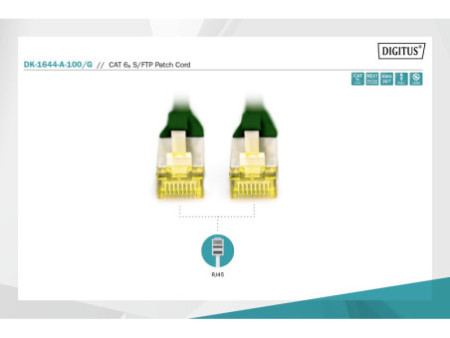 DIGITUS Câble de brassage Cat.6A, S/FTP, 10,0 m, vert