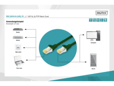 DIGITUS Câble de brassage Cat.6A, S/FTP, 10,0 m, vert