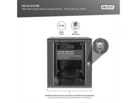DIGITUS Coffret mural 19' Unique Line, 12 U, noir