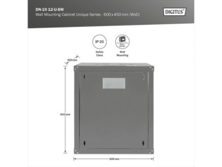 DIGITUS Coffret mural 19' Unique Line, 12 U, noir