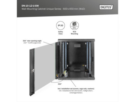 DIGITUS Coffret mural 19' Unique Line, 12 U, noir