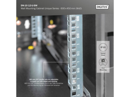 DIGITUS Coffret mural 19' Unique Line, 12 U, noir